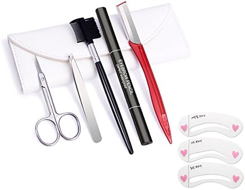 Eyebrow Kit Trimming Grooming Set with Tweezers Scissors Brushes Pencil Comb Stencil Template Outline Tool Set for Women Men Eyebrow Shaping Makeup with Case, Set of 5