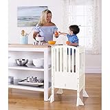 Guidecraft Contemporary Kitchen Helper Stool - Ivory: Adjustable Height, Wooden Foldable Cooking Learning Step Stool for Kids, Children Safety Tower - Limited Edition