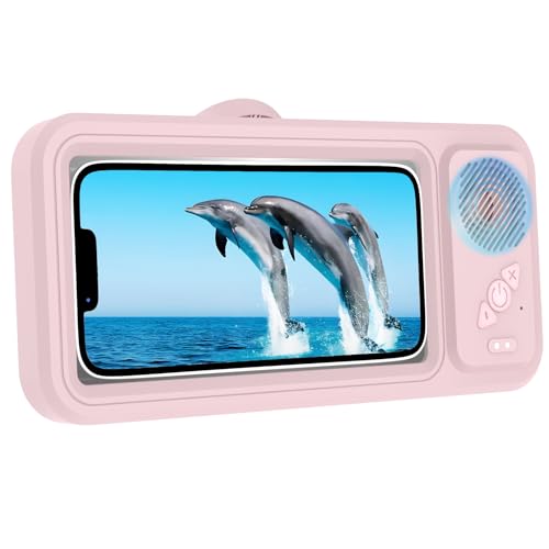 Fanlory Shower Phone Holder with Wireless Bluetooth Speaker,Waterproof 480 Rotation Viewable Shower Phone Stand Case Mount Speakers for Bathroom Wall Mirro for 4"- 6.8" Cell Phones (Pink)
