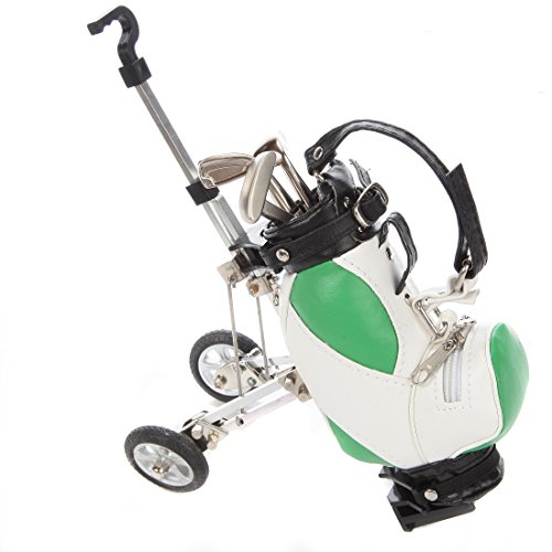 Lily’s Home Novelty Golf Club Ballpoint Pens In Mini Golf Caddy Bag, Office Desk Pen Holder, 4 Piece Set. Green