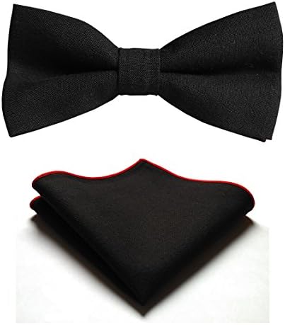 Simpowe Mens Cotton Tuxedo Bow Tie and Pocket Square Set (One Size, Black)