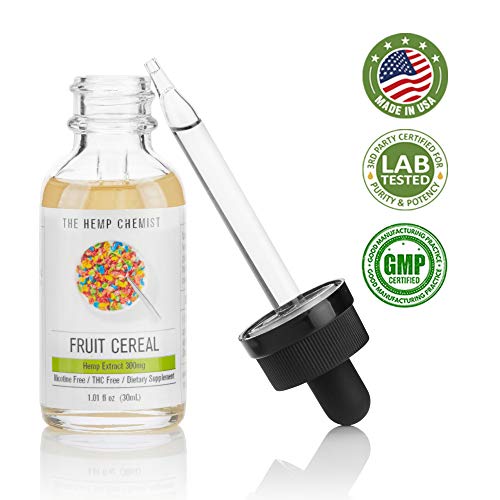Hemp Oil Extract for Pain, Anxiety and Stress Relief - Fruit Cereal Flavor - 30ml - 100% Organic - Made in The USA (300mg)