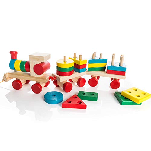 all Kids United® Holz-Eisenbahn Spielzeug-Eisenbahn aus Holz; Kinderspielzeug Sortierwürfel Holz-Zug Lernspielzeug… – Bild 3