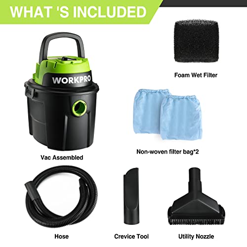 WORKPRO Wet/Dry Vacuum 2.5 Gallon 3 Peak Horsepower, Portable Shop Vacuum Cleaner for Home/Jobsite Dust Collection Job with Attachments