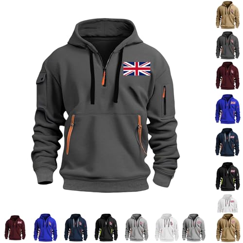 Zip Hoodie Men Hoodies for Men UK, Quarter Zip Pullover with Zipped Pocket, Breathable Lightweight Fleece Lined Gym Workout Jacket with Mens Sweatshirts And Hoodies
