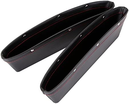 SUNOOM Car Seat Side Pocket Organizer and Console Gap Filler - Catch Caddy Catcher in Between Seat and Console - Premium PU Leather - Shark Tank (Set of 2) (Black)