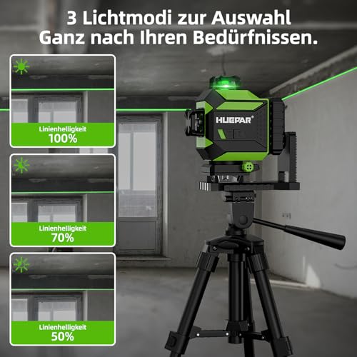 Huepar 4x360 4D Green Laser Level 16 Lines Laser Self-Leveling Cross Tool, 2x360 Horizontal & Vertical with Pulse Mode, Li-ion Battery, Magnetic Base, Hard Carrying Case