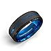 Duke Collections Mens Wedding Band 8mm Black Brushed Tungsten Ring Thin Blue Groove Step Edge Comfort Fit