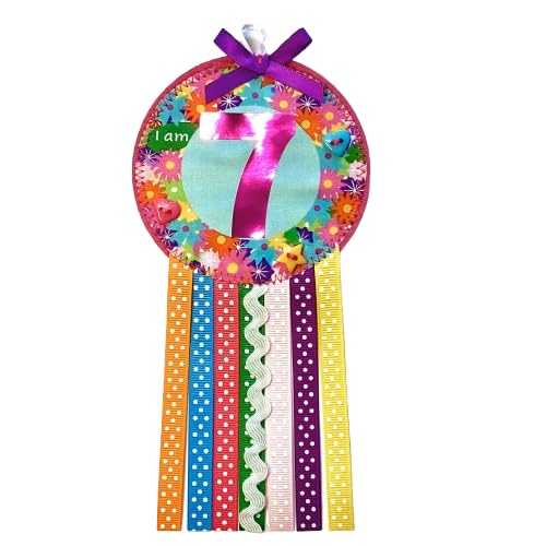 Ditsy Rosettes Floral Birthday Rosette Badge - Age 3, 4, 5, 6, 7, 8, 9 - Perfect Party Gift card – Birthday Boy, Birthday Girl (Age 7)