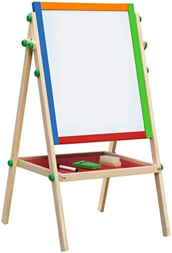 New Double Sided Black and White Wooden Easel Drawing Board Children Kids Chalkboard Set with Dry Erase Painting Artist Art Deluxe Standing 2 in 1 Flip-Over Reversible Adjustable Height