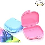 2PCS Retainer Mouthguard Denture Storage Case Container,Blue & Pink