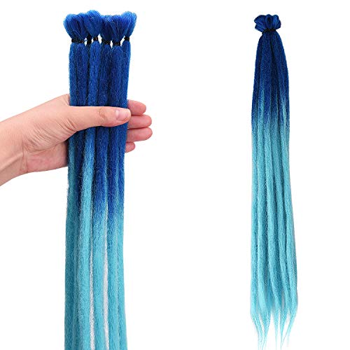Noverlife 10 Strands 50cm/20″ Blue Ombre Dreadlock Extensions, Single Ended Crochet Synthetic Dreadlocks Accessories, Jamaica Punk Hip-Hop Reggae Hair Braiding Wigs Faux Locs for Fashion Men Women