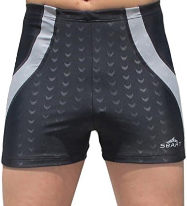 Lycra Leg Short Sexy Swimwear Swimming Trunks Beachwear Solid Jammer Swimsuit for Men (203(Black+Gray), XXXXL)
