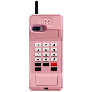 iPhone 8 Plus Case, iPhone 7 Plus Case, iPhone 6S Plus Case, iPhone 6 Plus Case, Cute Retro Classic Cellular Phone Shaped Soft Silicone 3D Cartoon Cover Rubber Protector for iPhone 6+ 6S+ 7+ 8+ (Pink)