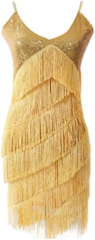 Beauty Bloom Women's Sequin Tassel Cocktail Latin Party Dress, Gold