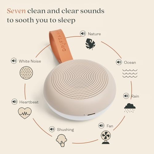 ergoPouch Drift Away White Noise Machine Taupe – Portable Sound Therapy for Baby & Adult, 7 Soothing Sounds, Rechargeable Battery, Adjustable Light - Home, Travel, and Registry Gift