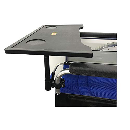 Wheelchair Lap Tray Table with Cup Holder Plastic Lap Tray Medical Portable Child Chair Tray Desk Accessories for Play Computer, Eating Snack, Reading (Suitable for 16-18 Inch Wheelchairs) (Black)