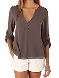 POSESHE Women's V-Neck Button Detail Dip Back Solid Blouse Top