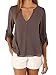POSESHE Women's V-Neck Button Detail Dip Back Solid Blouse Top