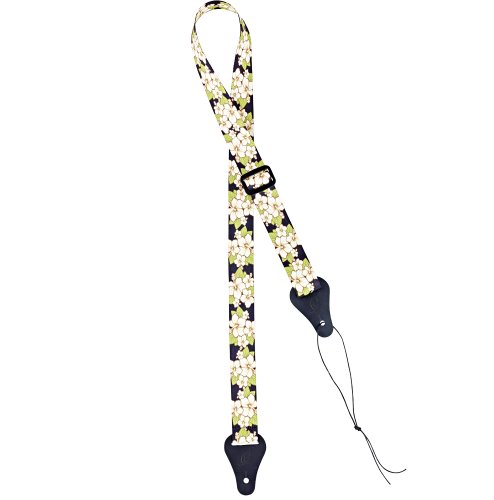 Ortega Guitars OUS-GRFL Strap Series Green Flower Ukulele Strap with Strong Leather Ends, 37mm Width