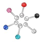 Top Plaza 6pcs CZ Gem Beads 16G 4MM Stainless Steel Bar Tragus Cartilage Ear Studs Earrings