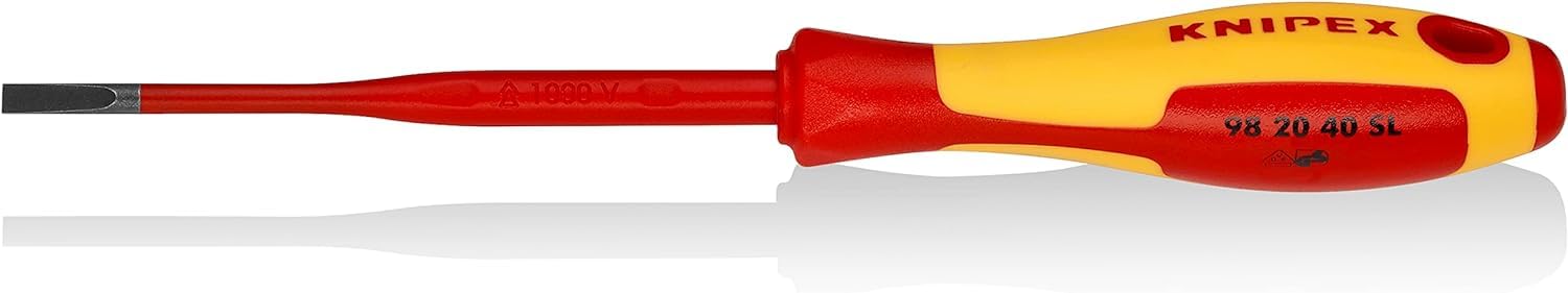 KNIPEX Screwdriver (Slim) for Slotted Screws Insulating Multi-Component Handle, VDE-Tested 202 mm, 98 20 40 SL