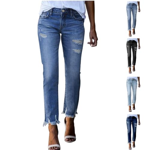 Boot Cut Jeans for Women UK Stretchy Ripped Ladies Trendy Straight Leg Jean Distressed Denim Pants Ripped Butt Lift Slim Fit Wide Leg Leggings Ladies Jeans