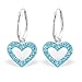 925 Sterling Silver Aquamarine Crystal Heart Dangling Hoop Earrings 24991