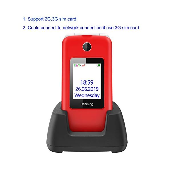 3G-Big-Button-Basic-Mobile-Phones-for-Elderly-Dual-Sim-Free-Flip-up-Mobile-Phone-Unlocked-with-DockPay-As-You-Go-Mobile-Phone-Easy-to-Use-for-Senior-Red ukuu 3G Big Button Basic Mobile Phones for Elderly, Dual Sim Free Flip up Mobile Phone Unlocked with Dock,Pay As You Go…