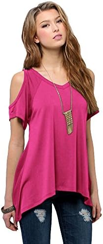 Yisqzjzj The Popular Women's Vogue Shoulder Off Wide Hem Design Top Shirt RoseMedium Shipping from USA about 2-3 days