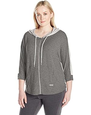 Calvin Klein Performance Women's Plus Size Zip Front Dolman Sleeve Colorblock Hoodie