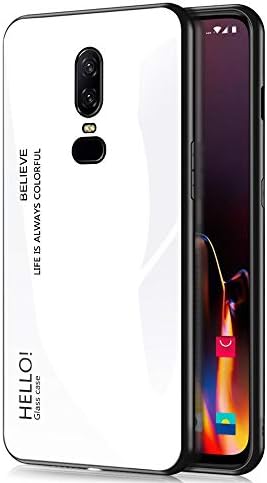 Annyojo Oneplus 6 Case,Gradient Bicolor 9H Tempered Glass Series-Slim Light Weight Thin Drop Proof Cover with Soft Protective Bumper Compatible with Oneplus 6 Smartphone (White)