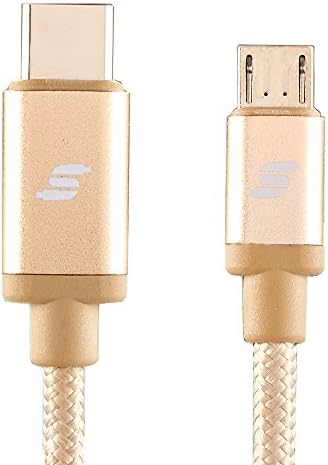 Sinseader 6.6ft USB 2.0 Type C (USB-C) to Micro B (Micro USB) Cable with Braided Jacket in Gold(mucm20-GD-6.6FT)