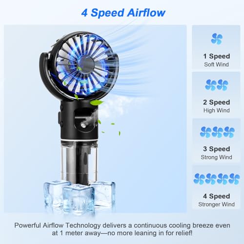 Starvortex Portable USB 4 Speed Rechargeable Misting Fan - Accessories for Outdoor, Office, Camping (Black)