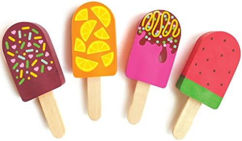 The Piggy Story Set of 4 Scented Popsicle Shaped Mini Erasers - One Each Orange, Chocolate, Strawberry and Watermelon