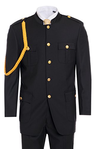 Men's Premium Black Military Cadet Uniform Tuxedo Suit (Black Military Cadet Uniform, 56 Regular) - Thumbnail 3