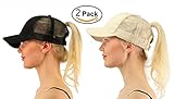 M_Eshop 2 Pack of Ponytail Baseball Cap Hat Ponycap Messy High Bun Ponytail Adjustable Mesh Trucker Baseball Cap Hat for Women Men Girl (Beige+Black)