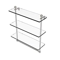 Allied Brass MA-5/16TB Mambo Collection 16 Inch Triple Tiered Integrated Towel Bar Glass Shelf, Satin Nickel