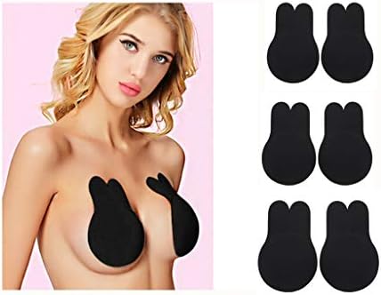 succeedtop Pet Push up Strapless Self Adhesive Bra Reusable Invisible for Backless Dress Sticky Bras Women Invisible Brassy Tape Breast Lifting Bra Tape Silicone Invisible Nipple (S, Black 3PC)