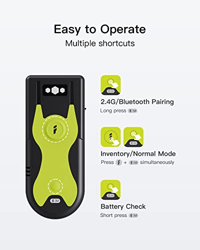 Inateck BCST-42 2D/1D Bluetooth Barcode Reader with USB Adapter 2.4Ghz Scanner On-Screen Code Scanner Portable and with Exclusive Shortcuts