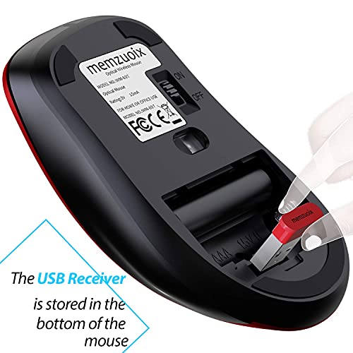 memzuoix 2.4G Wireless Mouse, 1400 DPI Mobile Optical Cordless Mouse with USB Receiver, Portable Computer Mice for Laptop, PC, Desktop, MacBook, 5 Buttons, Red