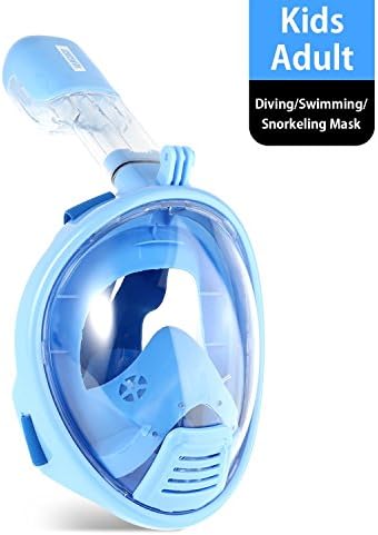 Vangogo 180 Full Face Snorkel Mask Kids and Youth Anti Fog Easy Breath Underwater Snorkel Set Diving and Swimming Mask with Gopro Mount for Children, Junior, Teen Boy, Girls