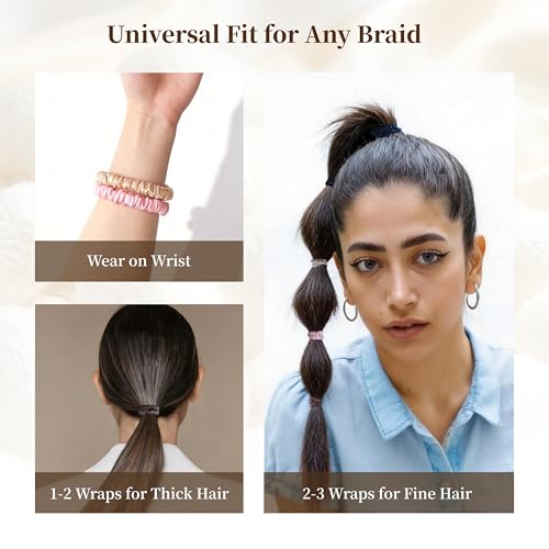5Pcs Pure Silk Hair Scrunchies, 100% Mulberry Silk 22-Momme, Soft Skinny Hair Ties, No Crease, Frizz-Free, No Snagging, Lightweight Elastic Small Scrunchy for Women and Girls (Multicolor A)