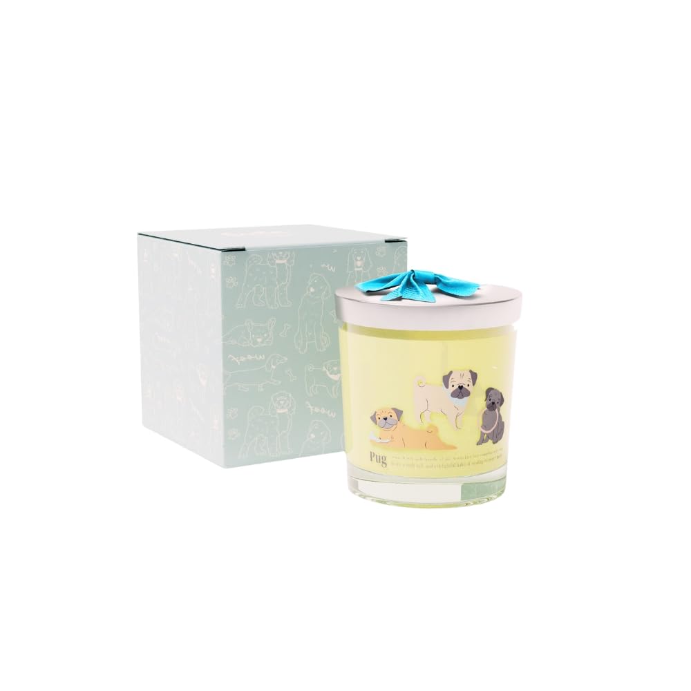 Cute Creations by Conka Large Luxury Candle - Pug Dog Design Hand Poured in The UK Artisan Gifts for Women Soy Vegan Decorated with Cute Dogs for Dog Lovers Gift Ideas, Lime Basil and Mandarin Scent