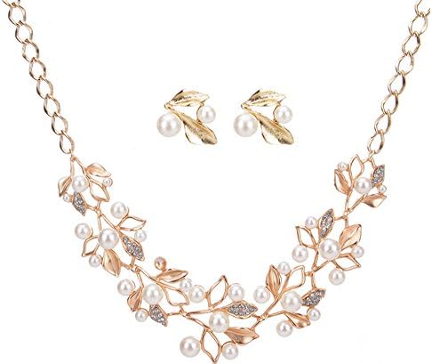 Shineland fashion sweet temperament joker pearl diamond creative and beautiful earrings necklace set (Imitation sliver plating)
