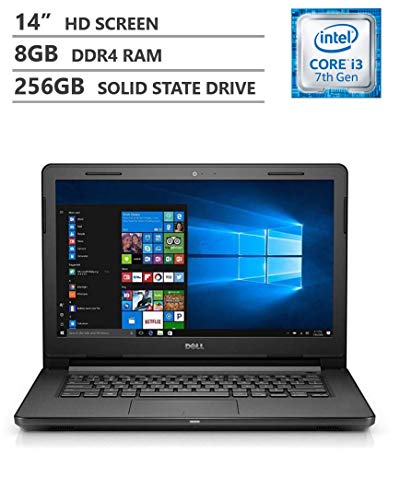 Dell Vostro 14″ HD Screen Business Laptop, Intel Core i3-7020U 2.30 GHz Dual-Core Processor, 8GB Memory, 256GB Solid State Drive, Wireless-AC, Bluetooth 4.2, Windows 10, Black