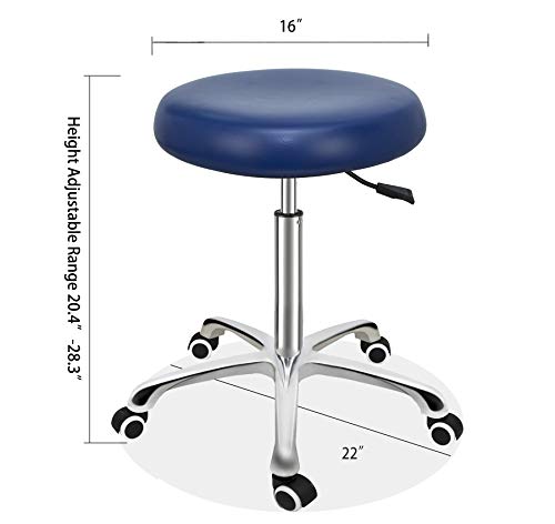 Grace & Grace Professional Task Stool Chair LUX Series Extra Large Seat Rolling Swivel Pneumatic Adjustable Heavy Duty for Dentist, Shop, Office and Home (Without backrest, Royal Blue)