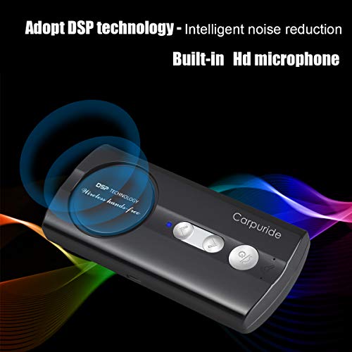 Carpuride Bluetooth Handsfree Car Kit, AUTO ON Visor Bluetooth Speakerphone, Support Siri Google Voice Command, Phone GPS Music Player, Dual Link, High Clear Call