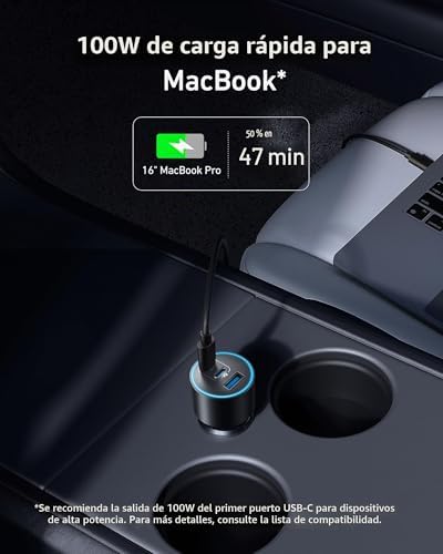 Cargador de Coche USB C 167,5W con 3 Puertos