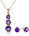 18k Yellow Gold Plated Sterling Silver African Amethyst Journey Pendant Necklace and Stud Earrings Set